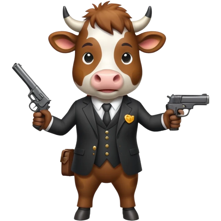 A cow with a suit on and gun emoji