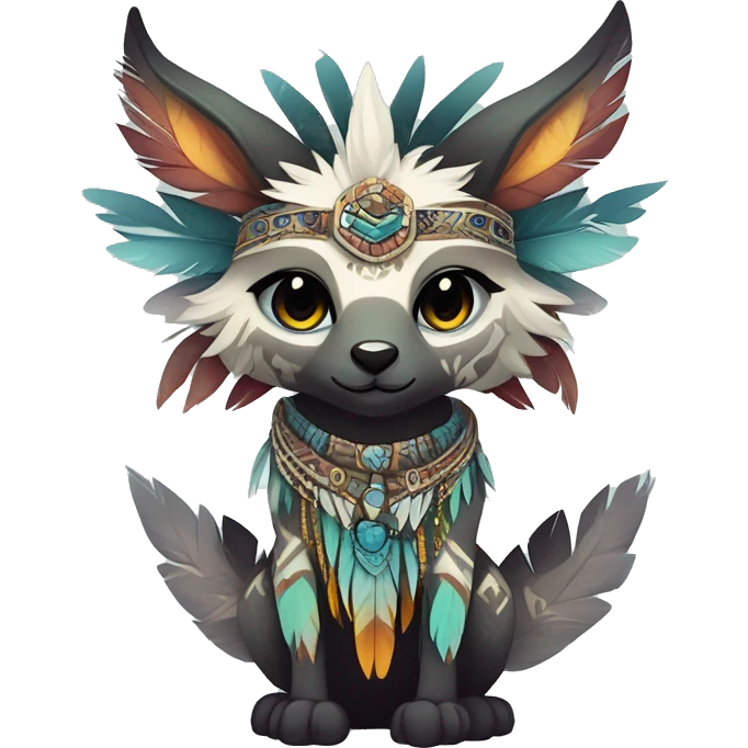 cute edgy ethereal shy epic tribal fantasy animal fursona Fionbri creature by griffsnuff & LiLaiRa & Falvie with exotic colors with intricate patterns and feathers and headdress and necklace full body emoji