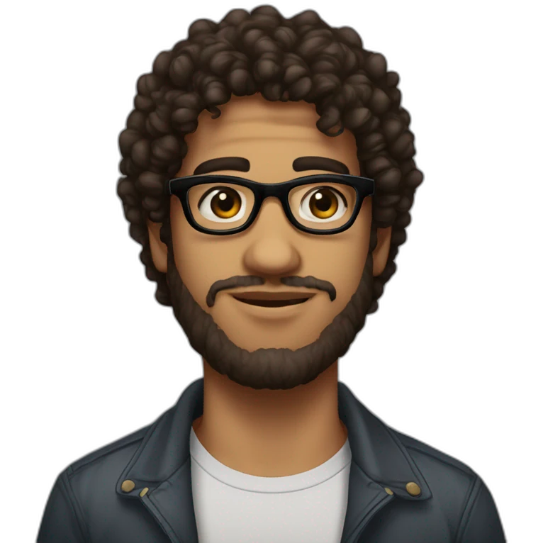 Egyptian men + 23 years old + medium curly hair + light beard + brown eyes + chubby + wayfarer black glasses emoji