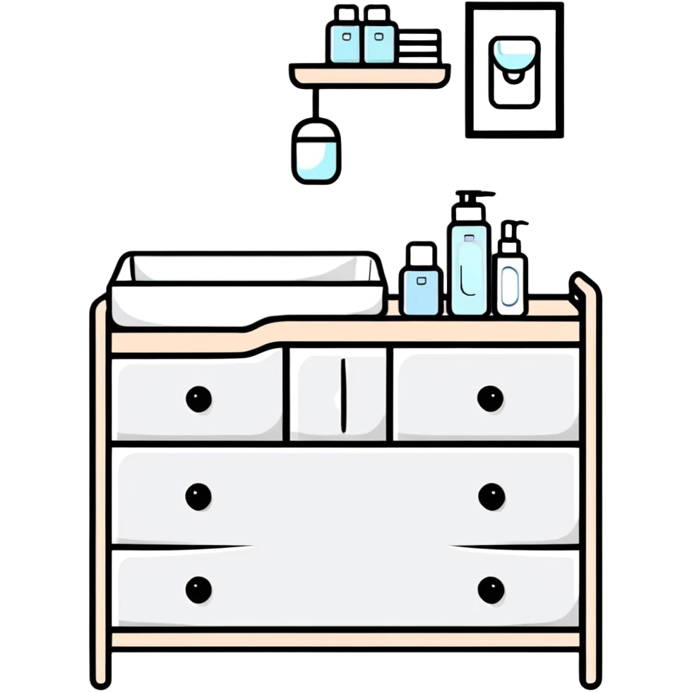 cute nursery changing table set with organizers for diapers, wipes, lotions, and baby clothes emoji
