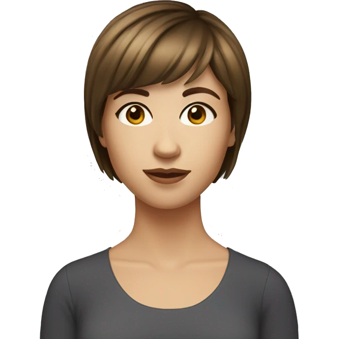 woman with short brown hair and bangs with hazel eyes light skin emoji