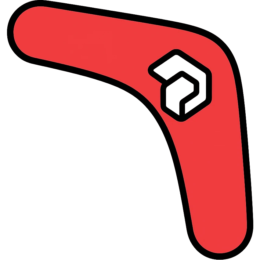 boomerang with Microsoft Power Pages logo, playful and clean, red and white color palette icon emoji