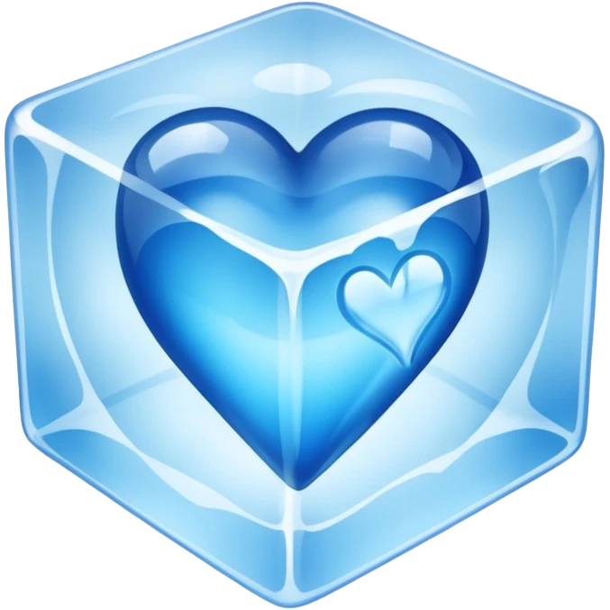 blue heart made of ice, inside an ice cube emoji