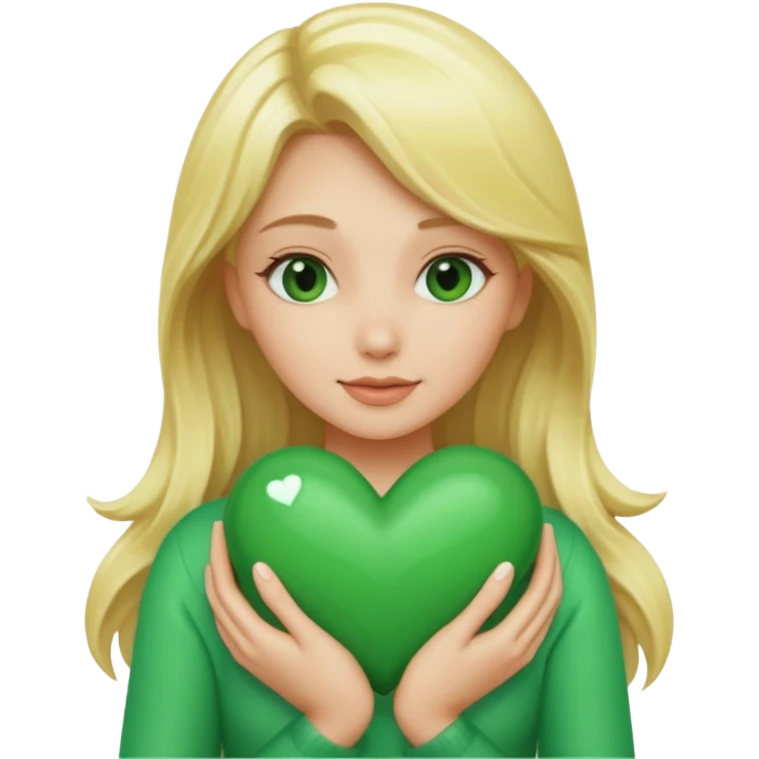 A hug emoji of a blonde women that hugs a green hearth emoji
