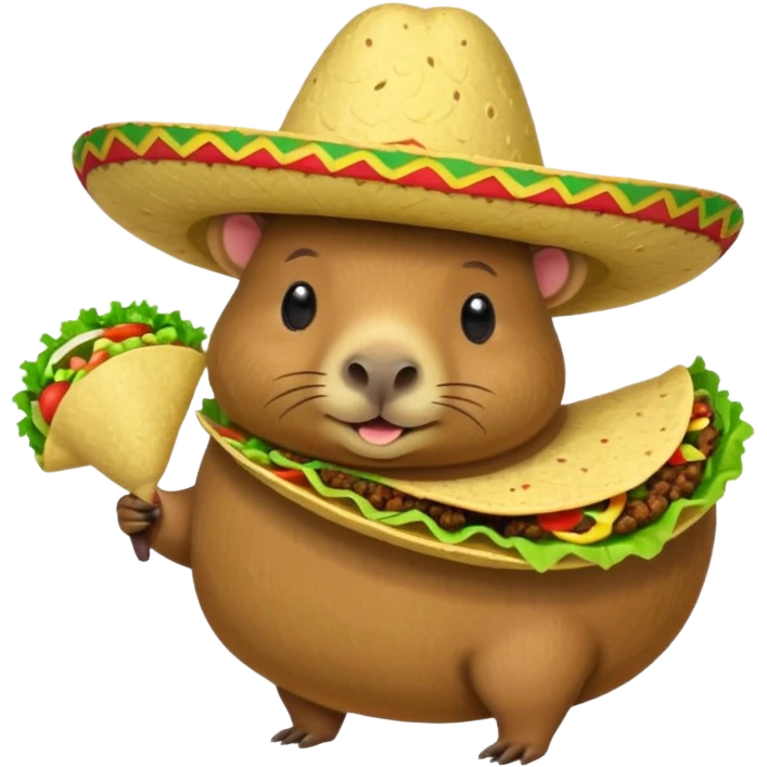 Make a capybara with a taco as a body and a Mexican hat emoji