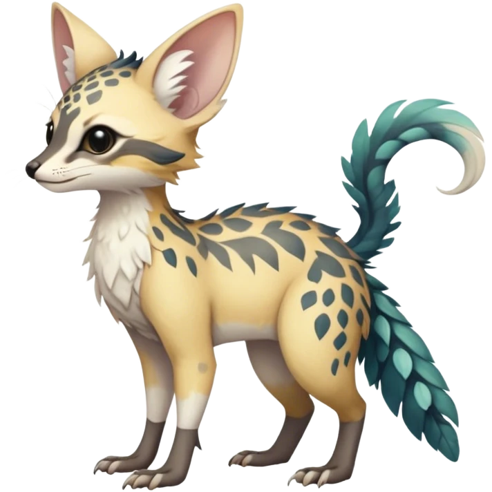 Feral Rare Fantasy cute realistic pastel tropical Vernid-Trico-species by LiLaiRa, random markings, tufted tail, tufted ears, full body emoji