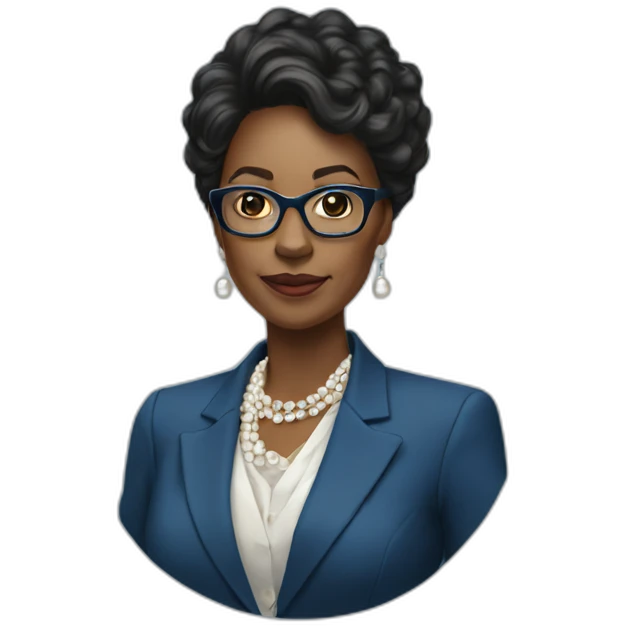 black woman ceo, diamond-crested glasses, blue blazer, pearl necklace emoji