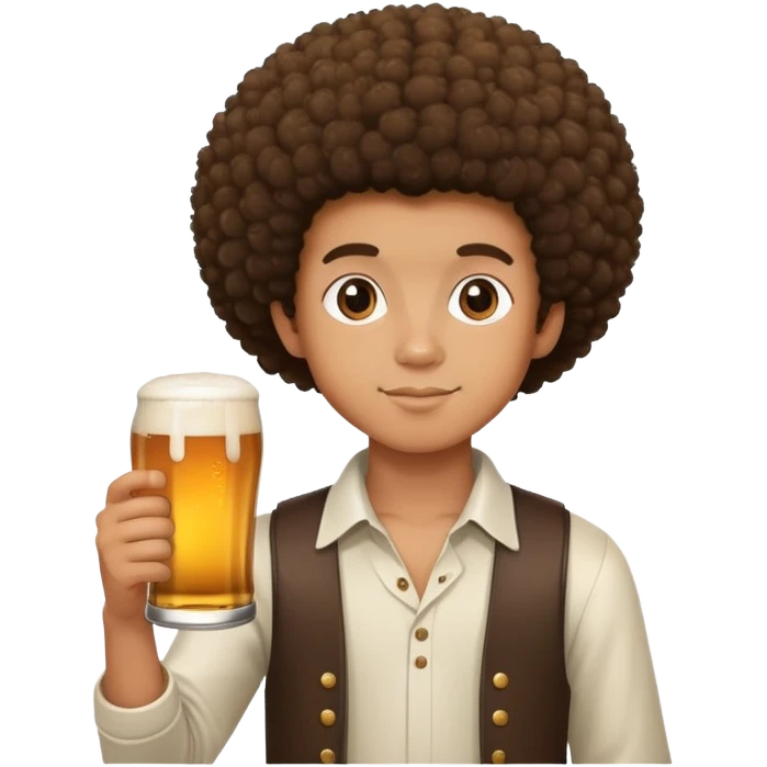 A boy with an Afro with caramel toned skin holding beer emoji