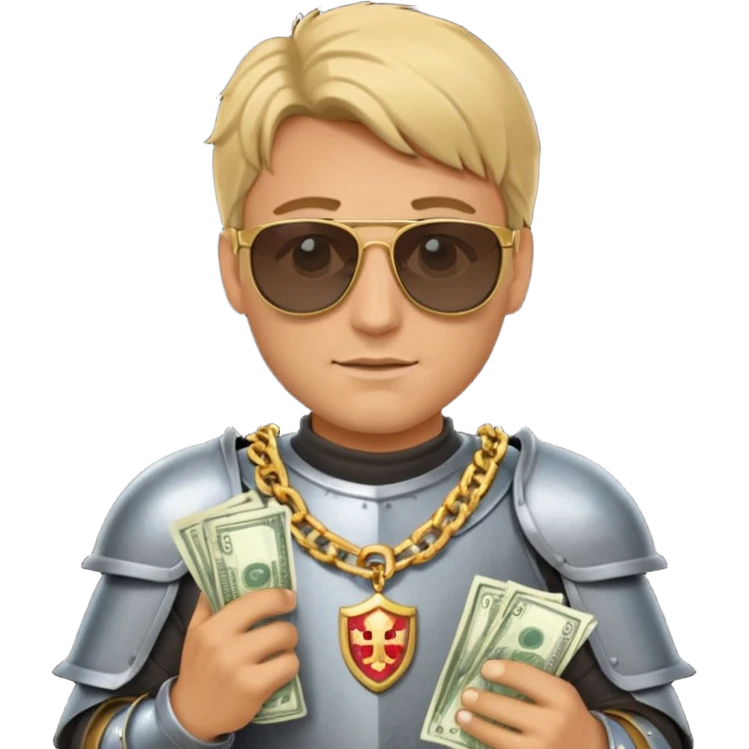 Knight with helmet gold chain dark glasses money emoji