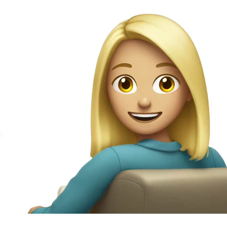 blonde girl with a smile watching tv emoji
