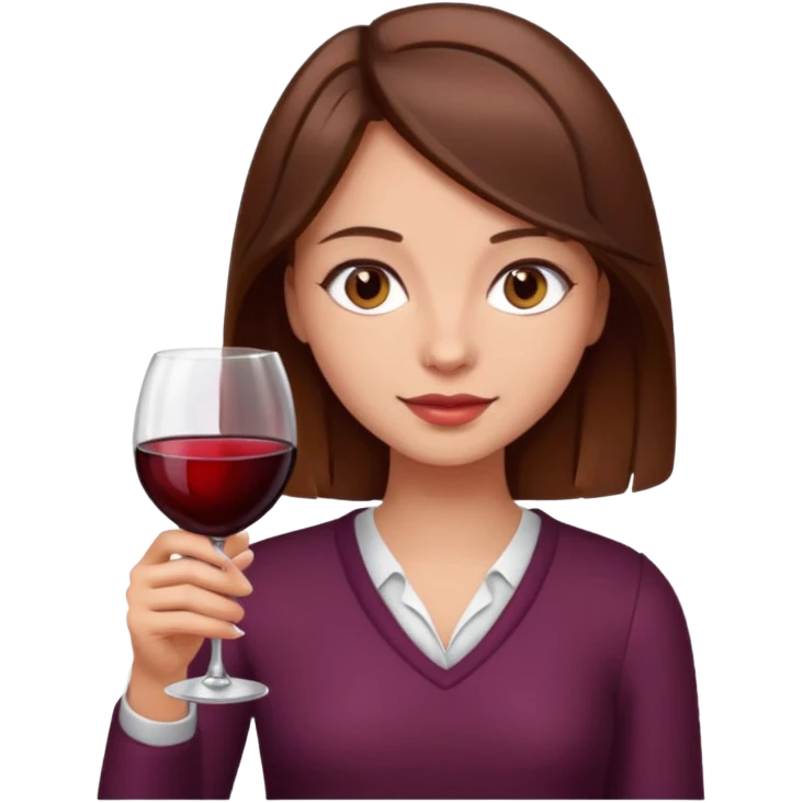 Girl with brown hair, brown eyes holding a glass of wine emoji