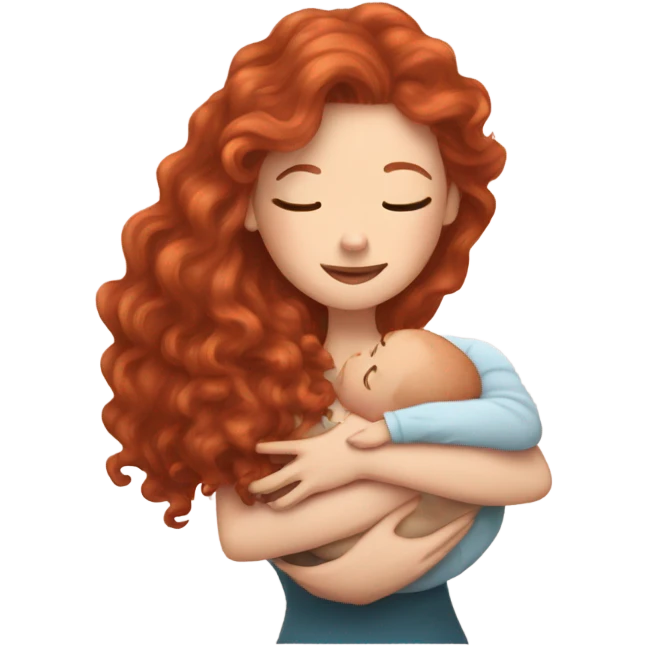 Curly long red hair white girl holding newborn baby emoji
