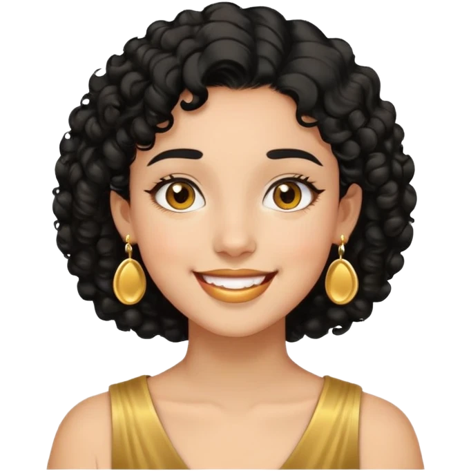 Girl showing happiness, medium skin tone, short curly black hair, gold earrings Minimal emoji showing happiness, medium skin tone, short curly black hair, gold earrings emoji