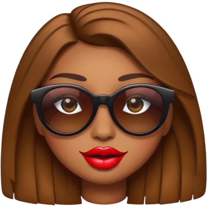 Diva emoji: emoji with sunglasses covering half the eyes, long eyelashes, brown eyes, big lips emoji