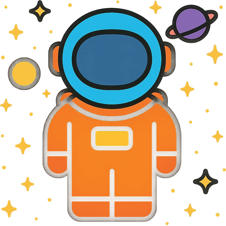 Add a space background with stars and planets, keep the color outline icon style. emoji
