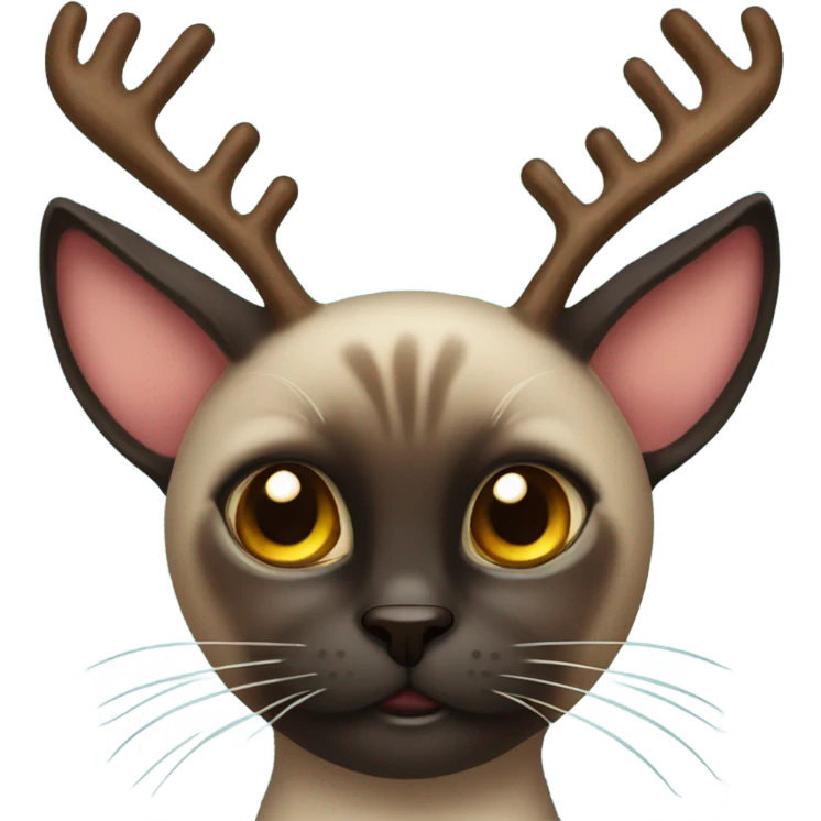 Dark Siamese cat with reindeer Christmas antlers emoji