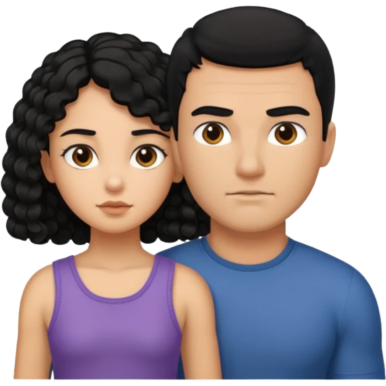 A strong man with short straight black hair protecting a shorter girl with long curly black hair emoji