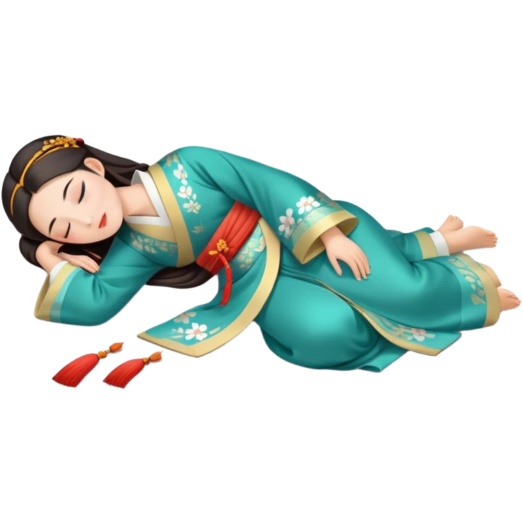 Beautiful girl in Hanfu lying on the ground sleeping emoji