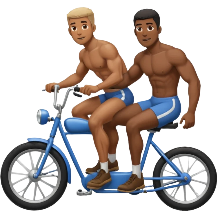 Black big men without shirt riding an old small bike emoji