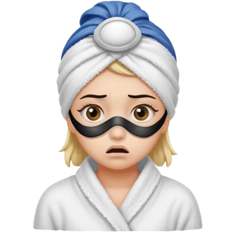 scared girl with bath towels and eye mask emoji