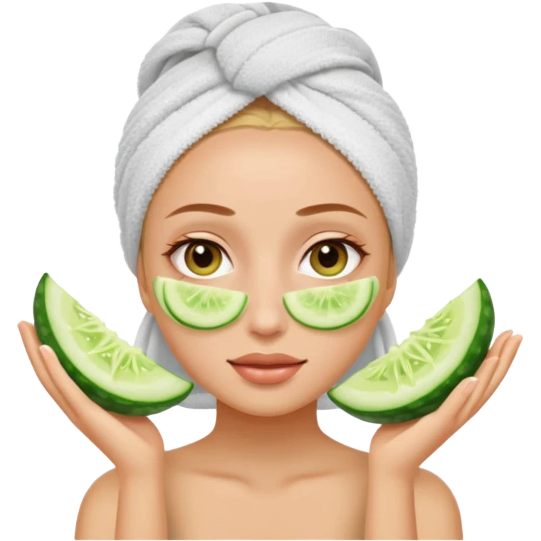 spa girl with towel in here hair cucumber slices on eyes emoji