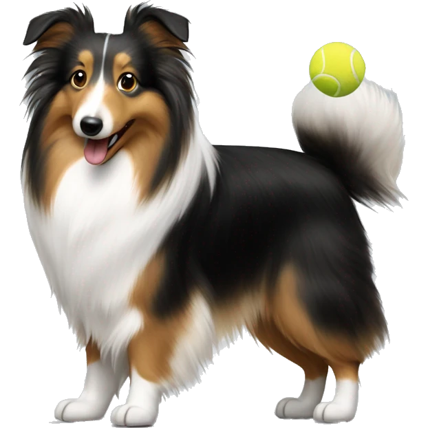 Tricolour sheltie playing with tennis ball  emoji