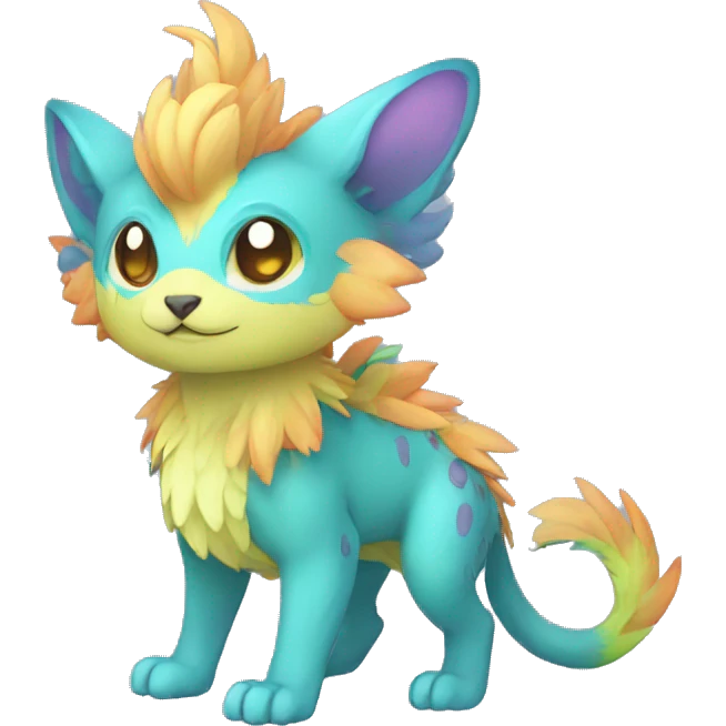 Cute cool colorful fantasy animal hybrid Fakemon full body emoji
