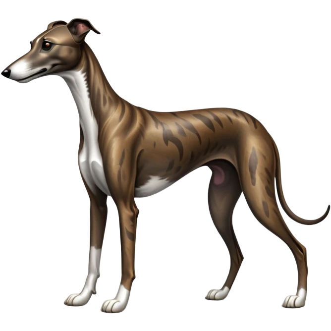 cinematic-[brindle greyhound]-realistic-full-body-standing-emoji,-tail-resting-loosely-beside-its-paws,-head-tilted-dramatically, -sleek-[dark brindle]-fur,-simplified-yet-realistic-focused-features,-highly-detailed,-glowing-with-an-almost-sarcastic-glow emoji