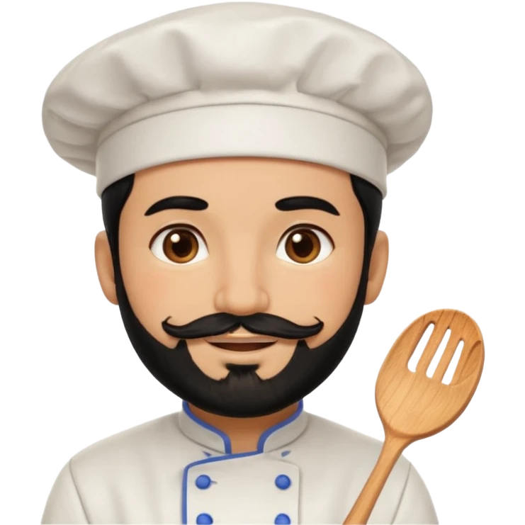 CHEF CON PELO NEGRO Y BARBA NEGRA, OJOS MARRON OSCURO. SONRIE Y TIENE MARCAS DE BESOS emoji