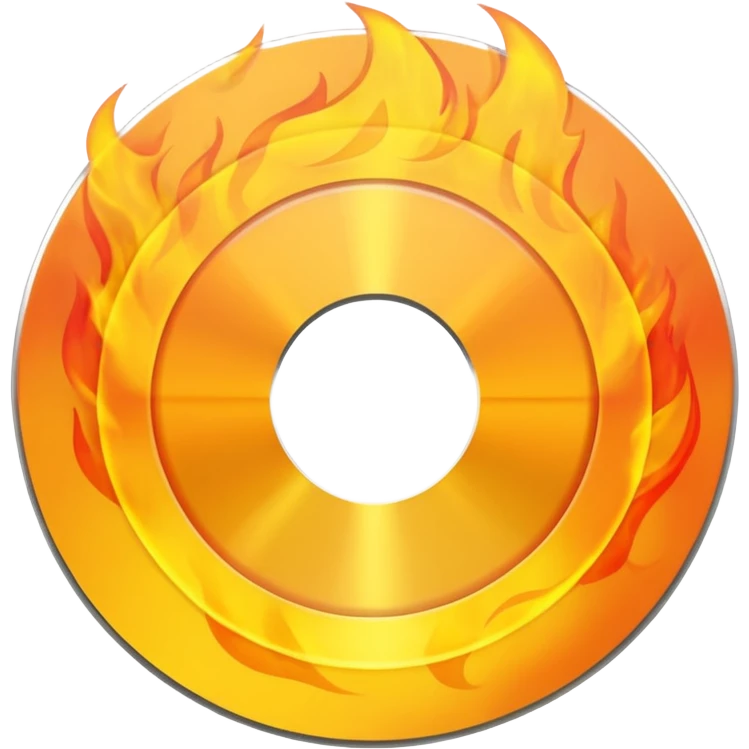 A minimalist CD disc with a subtle fire design, yellow flames emoji