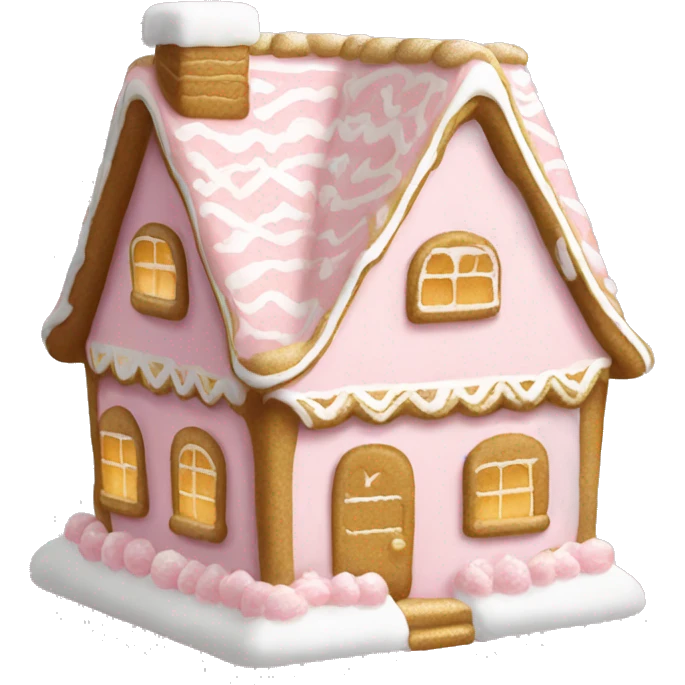 light pink and gold and white gingerbread house emoji