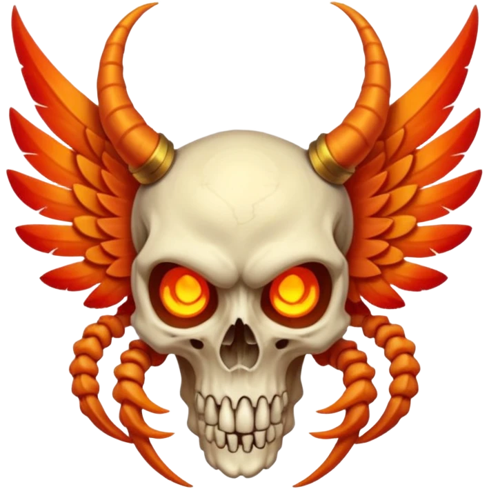 Skeletal skull-faced feathery fiery winged horned Pokémon-Fakémon-hybrid-fusion-creature  emoji