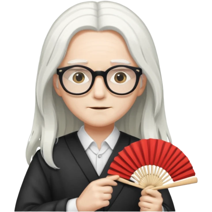 long white haired folding fan holder with glasses emoji
