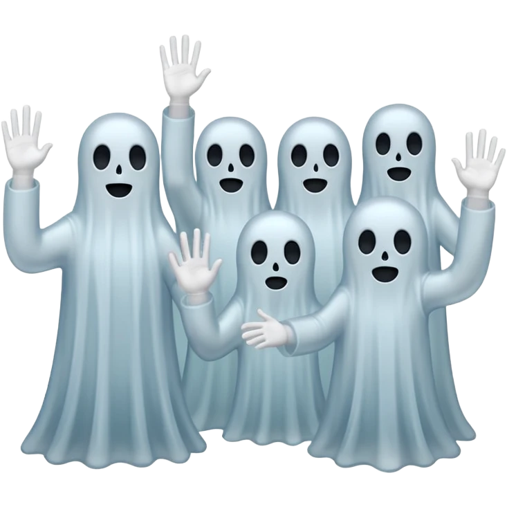 Fantasmas con un fusil y haciendo hola y chao con la manos emoji