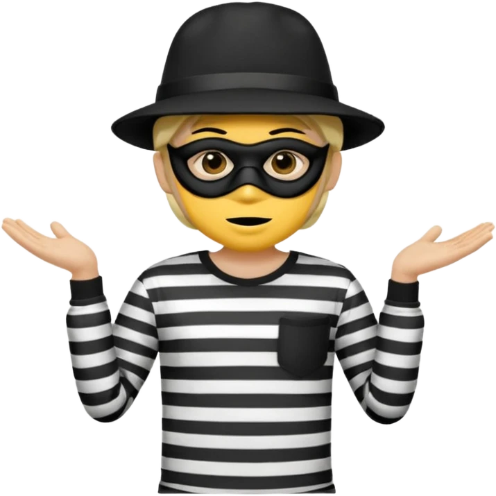 Shrugging shoulders emoji but wearing cliche robber outfit not holding any money, emoji yellow skin tone emoji