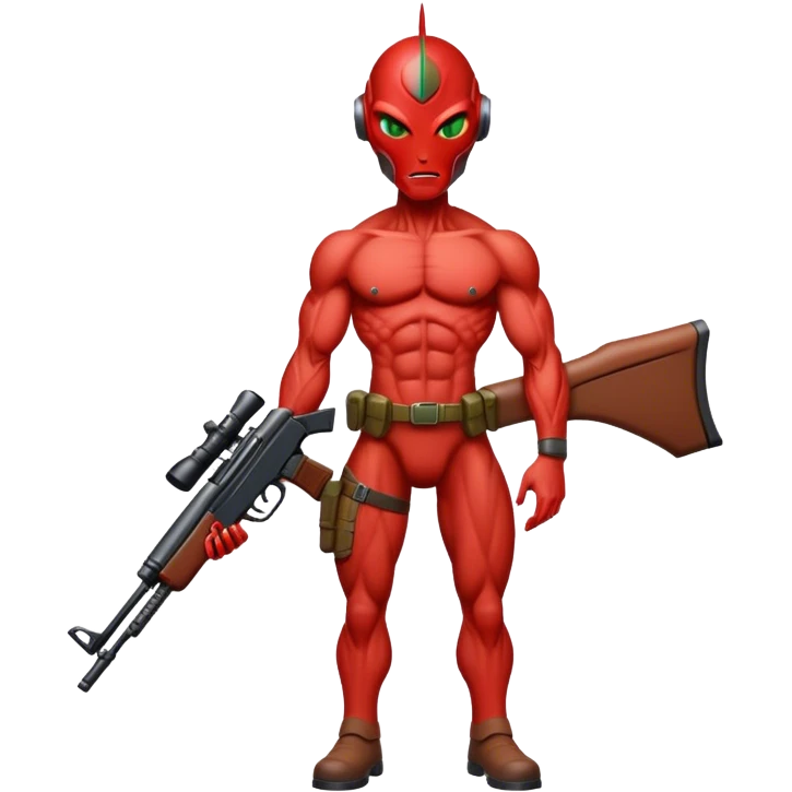 Big Buff Martian holding rifle fullbody emoji