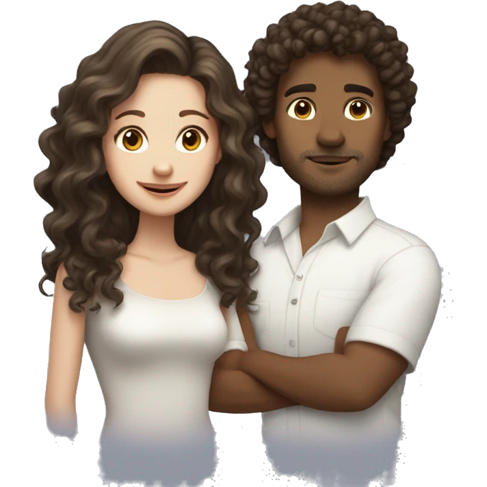 A white brunette girlfriend atraight hair and a slightly darker boyfriend with curly brown hair  emoji