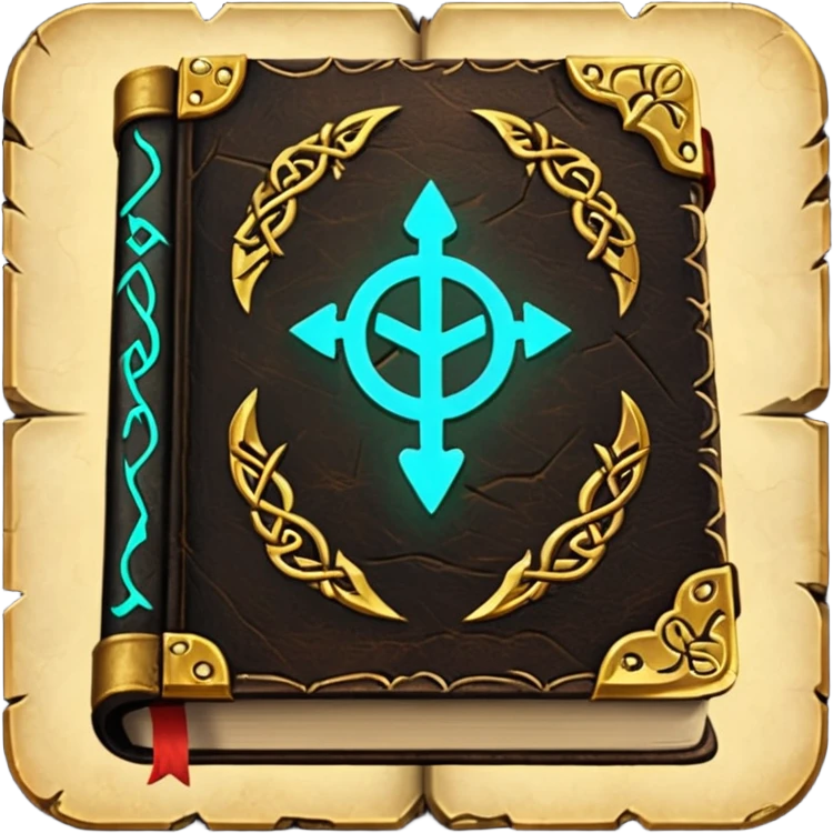 Spell Book – Old leather book with glowing runes and bookmarks emoji