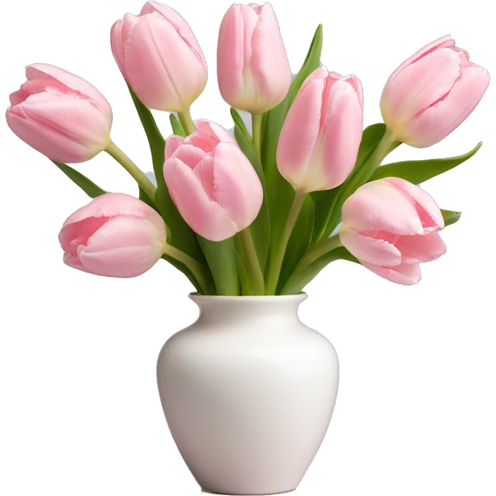 Light pink tulips in white vase in bow  emoji