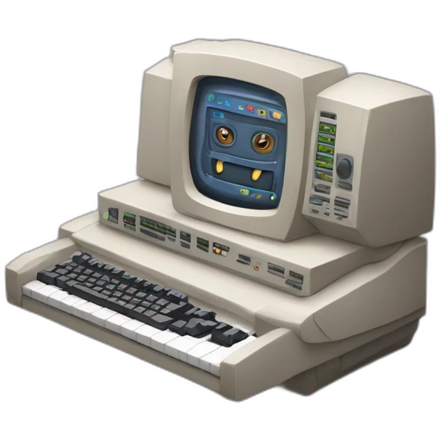 Anthropomorphic computer with arms and legs doing something random emoji