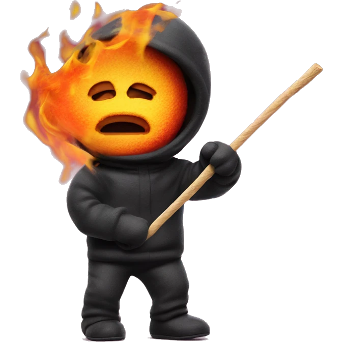 Sour patch kid with a stick on fire in its mouth emoji