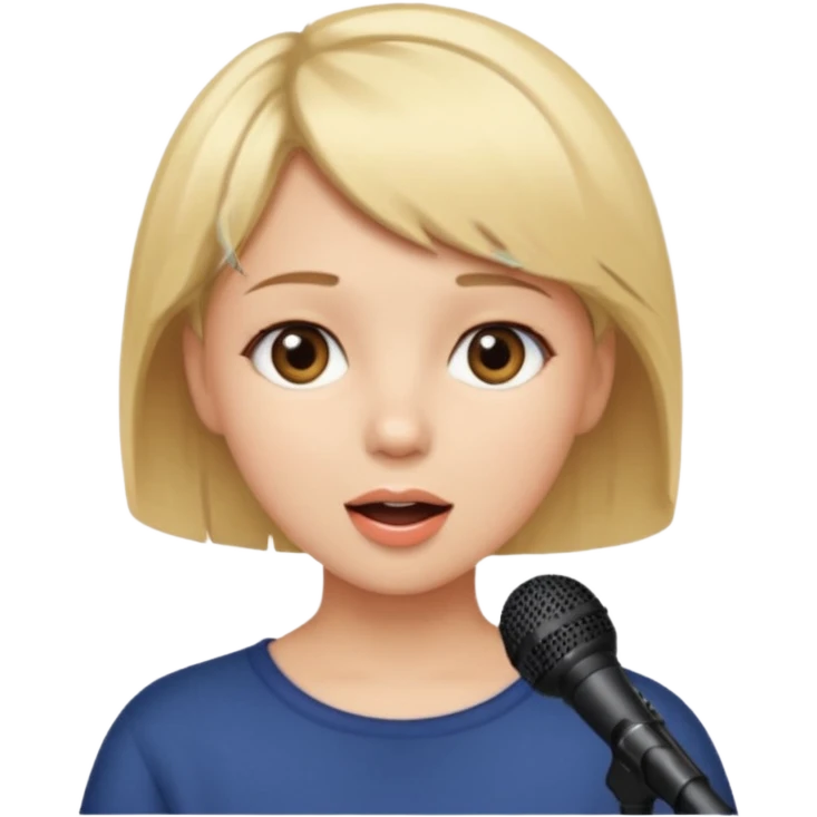Crea una chica cantando con pelo rubio corto con ojos cafes  emoji