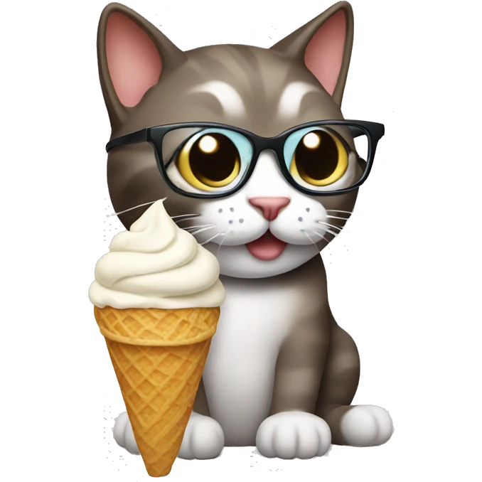 cat wearing glasses eating ice cream emoji