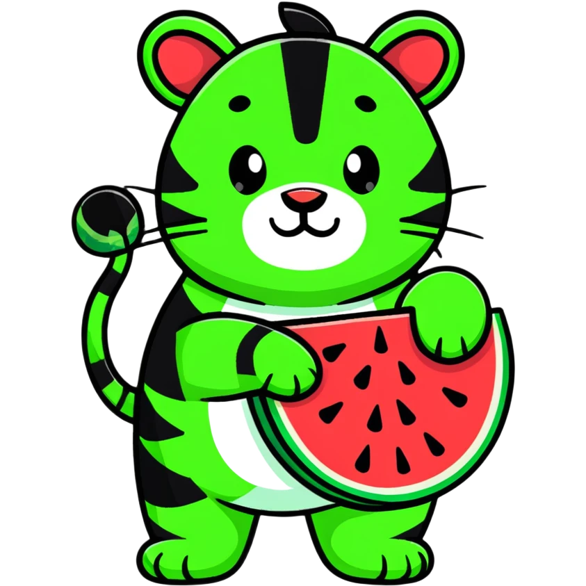 green tiger with watermelon body emoji