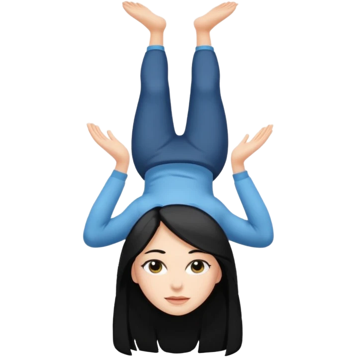 white girl with black long hair standing on her head emoji