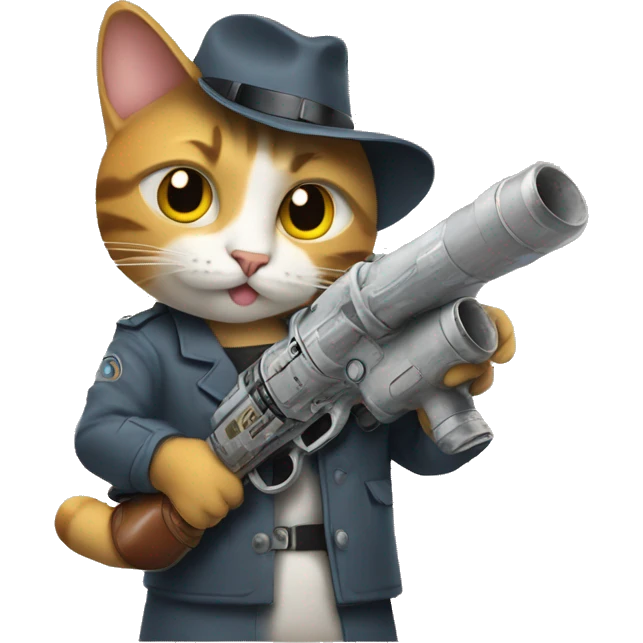cat holding a raygun in the style of a newspaper comi emoji