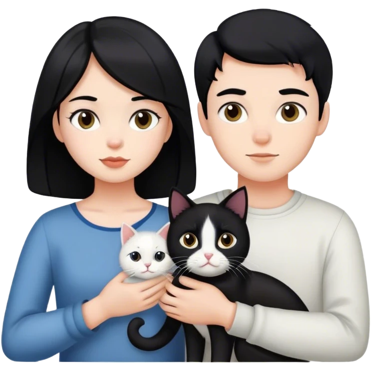 girl and boy with black hair and black and white cat emoji
