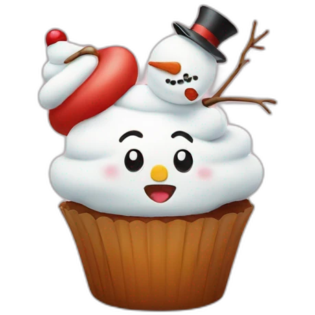 Happy cupcake with a snowman emoji