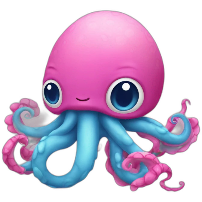 an adorable blue kraken fighting  has another pink kraken  adorable emoji