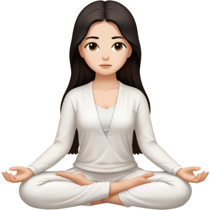 brown to white girl with super long brown to black hair meditating with white clothes emoji